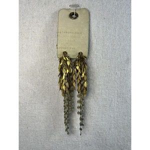 Anthropologie Gold Tone Fun Dangle Fringe Falling Leaves Earrings NEW